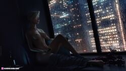 1girls 2022 3d blonde_hair female female_only hazel_(therealzoh) holding_drink holding_glass holding_object indoors large_breasts necklace night nipple_piercing nude nude_female original_character piercing rain seated short_hair sitting solo solo_female therealzoh wallpaper window zoh