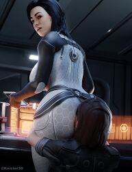 2girls 3d 3d_(artwork) ass ass_closeup ass_lick ass_pillow ass_worship big_ass big_breasts black_hair blue_eyes breasts commander_shepard eating_ass face_in_ass female female_only femshep grey_bodysuit head_on_ass hugging_ass hugging_from_behind keister3d licking_ass long_hair looking_back mass_effect miranda_lawson shiny_bobysuit shiny_clothes short_hair smelling_ass surprise surprised surprised_expression thick thick_ass thick_thighs tight_clothing voluptuous white_bodysuit wide_hips yuri