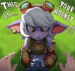 1boy 1girls big_penis bulge bulge_awe bulge_grab cranihum erection grabbing human league_of_legends penis_awe pov riot_games short_stack shortstack size_difference tagme tristana yordle