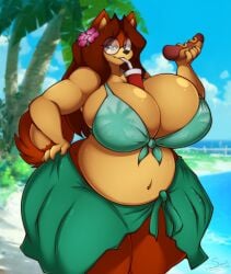 1girls 2019 4k absurd_res accessory anthro artist_name beach bedroom_eyes belly between_breasts beverage big_breasts bikini bikini_top black_nose breast_squish breasts brown_hair bubble_tea_challenge canid canine canis chubby chubby_female cleavage clothed clothing domestic_dog drinking eyebrows eyelashes eyewear female female_focus female_only fingers flower flower_in_hair food furry glasses green_eyes hair hair_accessory half-closed_eyes hand_on_hip hi_res hot_dog huge_breasts large_breasts long_hair looking_at_viewer mammal multicolored_body multicolored_fur narrowed_eyes orange_body orange_fur outside palm_tree plant red_hair seductive signature slightly_chubby smile solo solo_female solo_focus straw superia_(superix) superix tan_body tan_fur two_tone_body two_tone_fur