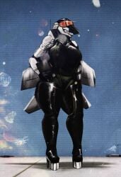 aeromorph aircraft big_breasts eyewear grin high_heels latex leotard living_aircraft living_machine lokibagel mig-25 mig-31 mig-31_foxhound skin_tight thick_thighs visor