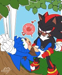 2boys arrow_hearted cum cum_in_pussy cum_inside cuntboy cuntboy_only cuntboy_penetrated exposed_torso footwear handwear heart humanoid impregnation intersex intersex/male intersex_penetrated leaves ovum shadow_the_hedgehog sonadow sonic_(series) sonic_boom sonic_the_hedgehog sonic_the_hedgehog_(series) sweat tied_hands tree yaoi