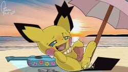 1girls beach blush dildo dildo_in_pussy female female_only nintendo open_mouth pichu pokémon_(species) pokemon pokemon_only sex_toy solo talentlesshack tongue vaginal_insertion