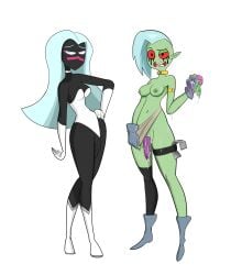 2futas ahnokworld balls breasts clothed clothing condom crossover disney duck_dodgers duo futa_only futanari humanoid humanoid_penis looney_tunes lord_dominator mostly_clothed nude penis queen_tyr'ahnee source_request standing wander_over_yonder