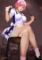 1girls ariverkao breasts female female_focus female_only maid patreon patreon_username pink_hair tagme whip