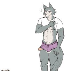 absurd_res amoriashop anthro beastars big_penis bulge canid canine canis clothed clothing foreskin genitals hi_res legoshi_(beastars) male male_only mammal partially_clothed penis solo underwear wolf