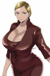 1girls android artist_name big_breasts blonde_hair blouse blue_eyes breasts cleavage clothed clothes clothing collarbone commission curvy eyelashes female female_focus female_only fully_clothed hair_bun highres hips huge_breasts humanoid kristanna_loken large_breasts lips lipstick looking_at_viewer makeup pants pink_lipstick robot robot_girl shibusun short_sleeves signature simple_background solo solo_female t-x tan_skin terminator terminator_3:_rise_of_the_machines thick thick_thighs thighs tied_hair voluptuous white_background wide_hips