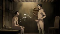 2boys avatar_legends black_hair bolin brother brother/brother brothers chair cum cumming_together cumshot drawfag drawthread_request edit edited erect_penis erection gay gay_incest gay_sex genitals incest mako male male_nipples male_only naked partially_retracted_foreskin penis penis_size_difference retracted_foreskin sauna screencap screenshot screenshot_edit smooth_skin the_legend_of_korra uncut unknown_artist yaoi