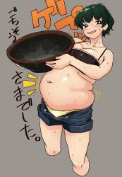 big_belly green_hair ijnacrj large_breasts mao_(mattsuu) overweight overweight_female sweat