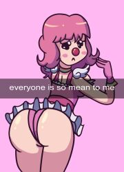 1girls ass ass_focus clown clown_girl clown_nose clussy crying dress everyone_is_so_mean_2_me female geiru_toneido gyakuten_saiban magitheelf meme panties pink_hair pink_panties short_dress solo solo_female video_games