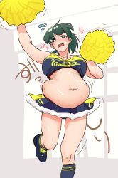 big_belly cheerleader green_eyes green_hair ijnacrj mao_(mattsuu) overweight overweight_female short_hair stuffed_belly