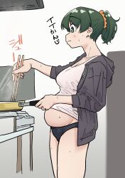 big_belly chubby cooking green_eyes green_hair ijnacrj large_breasts