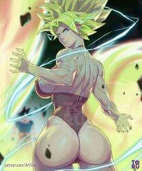 arttoru ass big_ass big_breasts dragon_ball dragon_ball_super female female_only fusion kefla legendary_super_saiyan muscular_female onesie patreon_username potara_earrings saiyan sideboob super_saiyan super_saiyan_2 tight_clothing