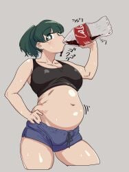 big_belly chubby drinking green_eyes green_hair ijnacrj large_breasts mao_(mattsuu) overweight overweight_female