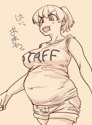 chubby crumbs ijnacrj mao_(mattsuu) monochrome overweight overweight_female short_hair shorts