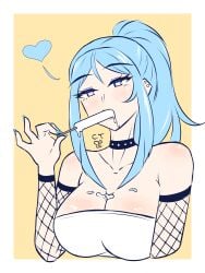 blue_eyes blue_hair choker crispy_toast fellatio fishnets heart_eyes iru_may_(akairiot) ponytail popsicle