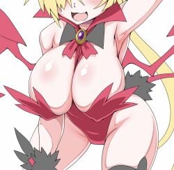 breasts cleavage disgaea disgaea_rpg fallen_angel large_breasts lucy_(disgaea_rpg) nippon_ichi_software obscured_face skimpy_clothes thick_thighs thighs yokoshimakoishi