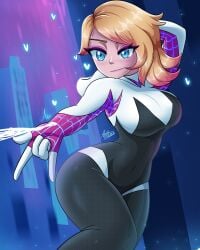 1girls ax3lbravo axlhearts big_breasts blonde_hair blue_eyes clothed eyebrow_piercing female fit fit_female gwen_stacy human human_only light-skinned_female light_skin looking_away marvel medium_breasts solo solo_female spider-gwen spider-man:_into_the_spider-verse spider-man_(series) spiderweb standing tagme thick thick_ass thick_thighs yellow_hair