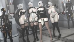 3d 5futas areolae balls big_balls big_breasts big_penis blindfold breasts erect_penis erection futanari light-skinned_futanari light_skin mitrild-sfm nier nier:_automata nipples penis short_hair standing testicles thighhighs white_hair yorha_2b