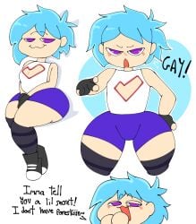 1boy chikiababy color_edit crossdressing crossdressing_male cute edit facing_viewer femboy friday_night_funkin friday_night_funkin_mod male male_only rule_63 sfw shorts sky_(friday_night_funkin) skyblue smile talking_to_viewer thick_thighs trap wholesome