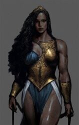 1girls amazon artist_request big_breasts black_hair dark-skinned_female dark_skin dc dc_comics female looking_at_viewer muscle_arms muscles nubia queen_nubia solo thighs unknown_artist untitle