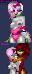 anthro anthro_only breasts_out choke_hold choking female_only five_nights_at_freddy's five_nights_at_freddy's:_security_breach glamrock_chica_(fnaf) glamrock_freddy_(fnaf) heart-shaped_pupils horny_female no_humans rule_63 tagme tongue_out zachthehedgehog97-2