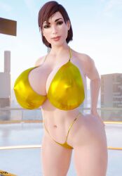 1girls 3d 3d_(artwork) belly_button big_breasts bikini breasts commander_shepard female female_only femshep freckles fully_clothed green_eyes hi_res large_breasts looking_at_viewer mass_effect nyes117 pale pale-skinned_female pale_skin red_hair solo swimsuit swimwear thong_bikini