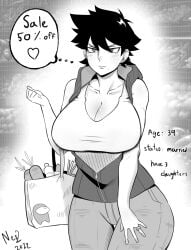 1girls 2022 among_us beauty_mark big_breasts breasts cleavage earrings english english_text female female_focus huge_breasts large_breasts milf monochrome mother nesz original original_character short_hair solo solo_female solo_focus text thought_bubble tomboy