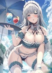 blue_eyes breasts maid maid_bikini silver_hair tomoo_(tomo)