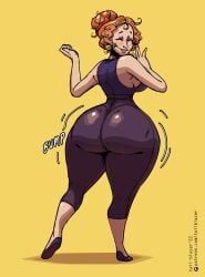 1girls ass big_ass breasts bubble_butt closed_eyes clothing dat_ass fat_ass female female_only huge_ass leggings looking_at_viewer looking_back mature mature_female ms._frizzle orange_hair red_head tail-blazer teacher the_magic_school_bus thick_thighs wide_hips