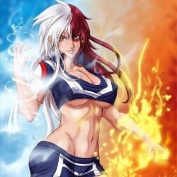 1girls female female_todoroki fire genderswap_(mtf) my_hero_academia rule_63 shouto_todoroki underboob