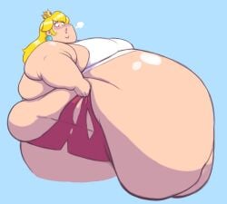 1girls belly_overhang big_belly big_breasts blonde_hair blush breath fat fat_rolls fat_woman female_only gelatingent huge_belly huge_breasts lipstick mario_(series) morbidly_obese morbidly_obese_female nintendo obese obese_female overweight overweight_female princess_peach ripped_clothing