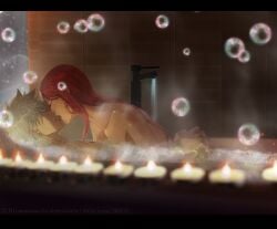 1boy1girl ass ass_grab bath bathing bathroom breasts bubble_bath bubbles cowgirl_position dark_room foam hatake_kakashi imminent_kiss lesya7 long_hair naked naruto naruto_(series) naruto_shippuden original_character red_hair romantic romantic_ambiance romantic_couple romantic_sex shared_bathing silver_hair soap straddling unmasked water wet wet_body wet_hair wet_skin