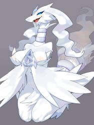 1girls anthro aqua_eyes areolae big_breasts blush breasts fangs female female_only happy hi_res kame_3 kneeling legendary_pokémon looking_at_viewer narrowed_eyes nintendo nipples open_mouth pokémon_(species) pokemon reshiram smiling smiling_at_viewer solo solo_female