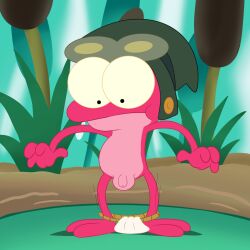 1boy amphibia amphibia_(series) amphibian balls disney disney_channel disney_xd frog frog_boy hat male male_only naked no_humans penis pink_skin small_balls small_penis smooth_skin solo sprig_plantar swamp tagme