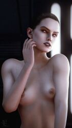 1girls 3d breasts brown_hair casual female female_focus female_only fit_female front_view human light-skinned_female light_skin nipples nude nude_female pale_skin pose posing rey sith_rey small_breasts solo solo_female star_wars watermark xieangel