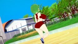 1girls 3d ahoge alternate_breast_size alternate_costume back_view exercise exercise_clothing farm farmhouse female female_only fire_emblem fire_emblem_awakening green_hair jogging large_ass large_breasts manakete nah_(fire_emblem) nintendo pointy_ears rhcpftw sand sky sneakers solo sports_bra sportswear tree wide_hips