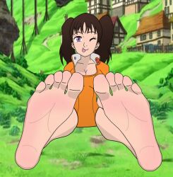 2d diane_(nanatsu_no_taizai) feet female foot_fetish foot_focus fully_clothed nanatsu_no_taizai no_penetration soles solo solo_female toes tongue_out