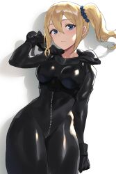 1girls blonde_hair blue_eyes bodysuit bra breasts eyes female female_focus female_only front_zipper gloves hair hayasaka_ai hips kaguya-sama_wa_kokurasetai_~tensai-tachi_no_renai_zunousen~ latex latex_clothing latex_suit looking_at_viewer open_eyes ponytail rubber rubber_clothing rubber_suit seon shiny_clothes skin_tight solo thighs tight_clothing zipper