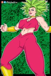 abs big_breasts blue_eyes cameltoe clothing dragon_ball dragon_ball_super earrings fusion green_hair kefla legendary_super_saiyan lipstick muscle muscles muscular muscular_female nails philipsmitheros saiyan shounen_jump super_saiyan super_saiyan_2