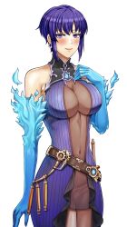 1girls alternate_costume bare_thighs blue_hair breasts brighid_(xenoblade)_(cosplay) center_opening cleavage cosplay earrings elbow_gloves female female_only fire_emblem fire_emblem:_the_blazing_blade gloves large_breasts looking_at_viewer nintendo purple_eyes purple_hair saikunartworks see-through short_hair smile solo thighs ursula_(fire_emblem) white_background xenoblade_(series) xenoblade_chronicles_2