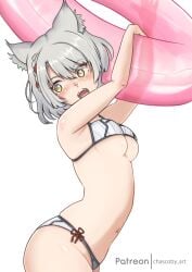 blush braid breasts cat_ears catgirl chascoby cleavage medium_breasts mio_(xenoblade) nintendo silver_hair swimsuit thick_thighs thighs two_piece_swimsuit xenoblade_(series) xenoblade_chronicles_3 yellow_eyes