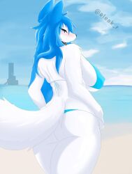 aleak_r beach big_ass big_breasts blush breasts canine female furry looking_at_viewer tagme