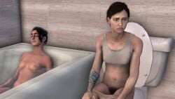 2girls 3d animated ass ass_focus ass_shake ass_up bare_shoulders bath bathing bathroom bemused big_breasts black_hair blush breasts brown_hair brown_pubes brown_pubic_hair bubble_ass bubble_butt casual casual_nudity chuckling cleavage clothed clothing constipation dina_(the_last_of_us) duo duo_focus ear_piercing earrings ellie_(the_last_of_us) ellie_williams embarrassed eyebrows_visible_through_hair eyelashes eyewear fart farting_together feet fetishtrash funny laughing light-skinned_female naughty_dog pained_expression pubic_hair smelly sound source_filmmaker suprised tagme tattoo the_last_of_us the_last_of_us_2 thighs tight_clothing tight_fit toilet toilet_use video yuri