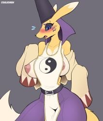 anthro big_breasts breasts clothed cooliehigh cosplay digimon digimon_(cosplay) female furry renamon shy tagme taomon taomon_(cosplay)