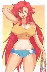 big_breasts breasts brown_eyes clothed clothing female glasses hand_behind_head inkuusan red_hair smile solo tagme tan tan_skin tanline tengen_toppa_gurren_lagann yoko_littner yomako