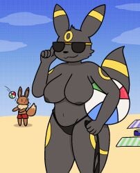 anthro anthro_only anthrofied big_breasts bikini breasts clothing eevee female female_focus fur furry furry_only nintendo nipples no_humans pokémon_(species) pokemon solo_focus tail thick_thighs umbreon woofgang