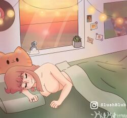 5_fingers bed bedroom big_breasts breasts closed_eyes doki_doki_literature_club in_bed kitkat177013 monika_(doki_doki_literature_club) photos