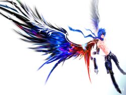 1boy 4:3 approximated_aspect_ratio blue_hair gradient gradient_background kidkidkidkid mahou_tsukai_kurohime male male_focus solo tagme white_background wings zero_(kurohime)