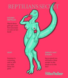 alicethedeer anthro anthro_only breasts cover digital_media_(artwork) female genitals hi_res looking_at_viewer magazine magazine_cover nude open_mouth pinup pose pussy reptile scalie simple_background smile solo thick_thighs